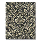 Elegant Gold Damask Charcoal Scroll Rug