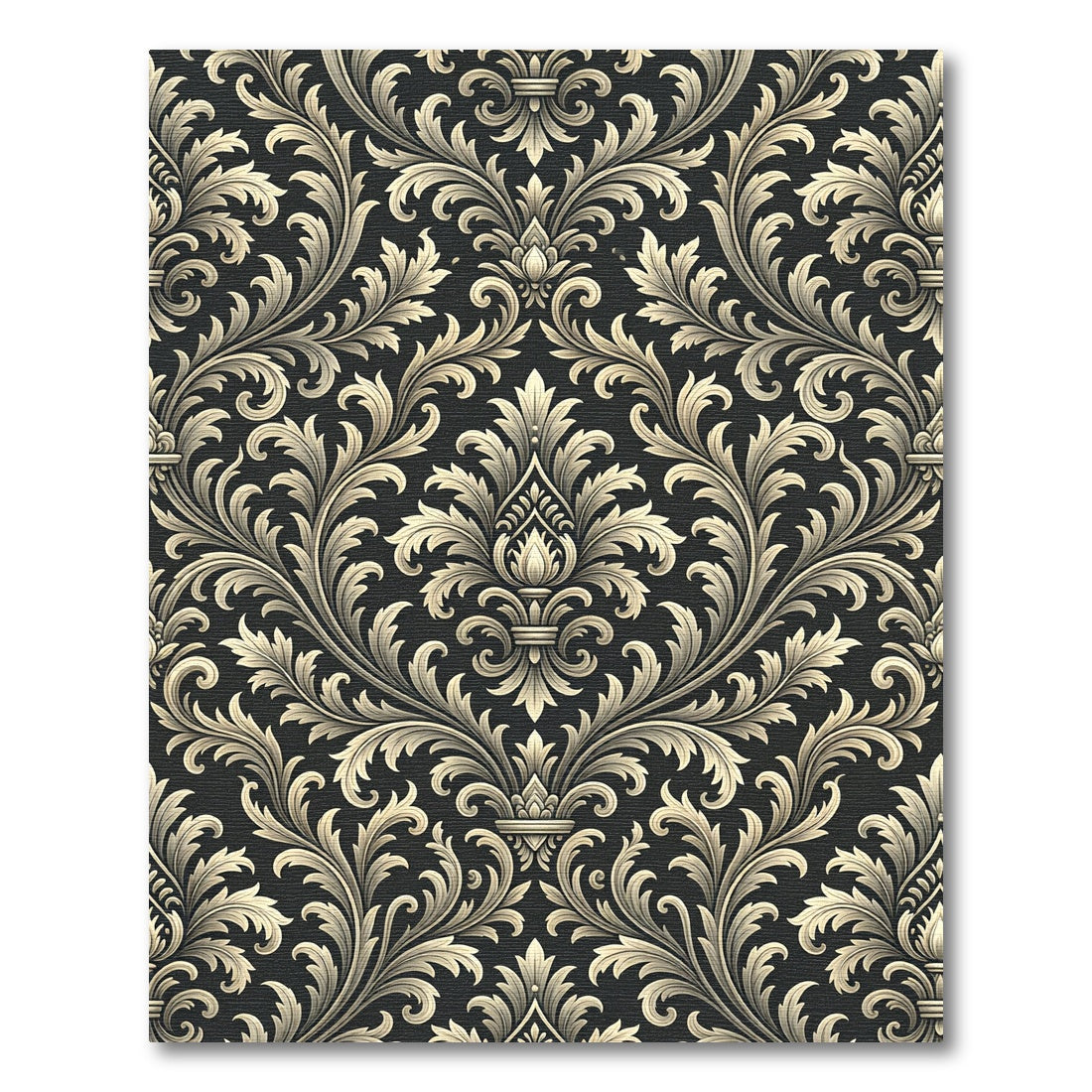 Elegant Gold Damask Charcoal Scroll Rug