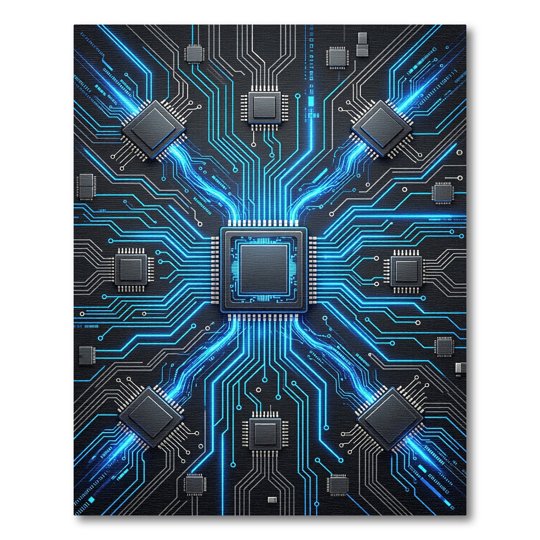 Glowing Cybernetic Fusion Tech Circuit Rug