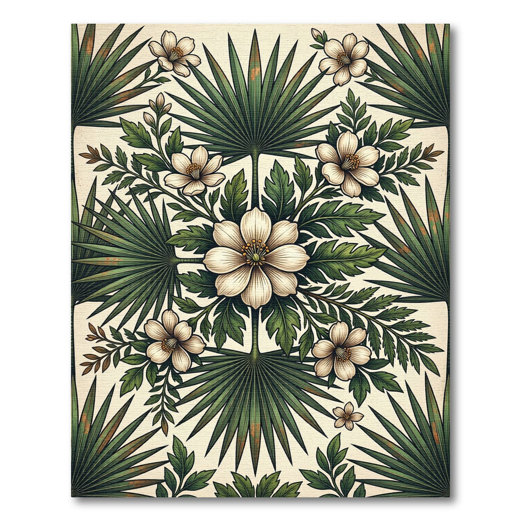 Tropical Cream and Green Palm Foliage Rug