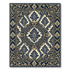 Elegant Navy Gold Damask Floral Medallion Rug