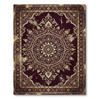 Ornate Deep Burgundy Gold Filigree Medallion Rug