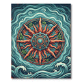 Radiant Coral Sun Nautical Ocean Medallion Rug