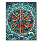 Radiant Coral Sun Nautical Ocean Medallion Rug