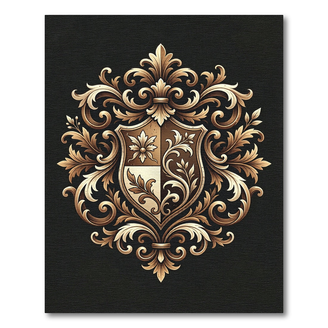 Ornate Golden Baroque Shield Emblem Rug