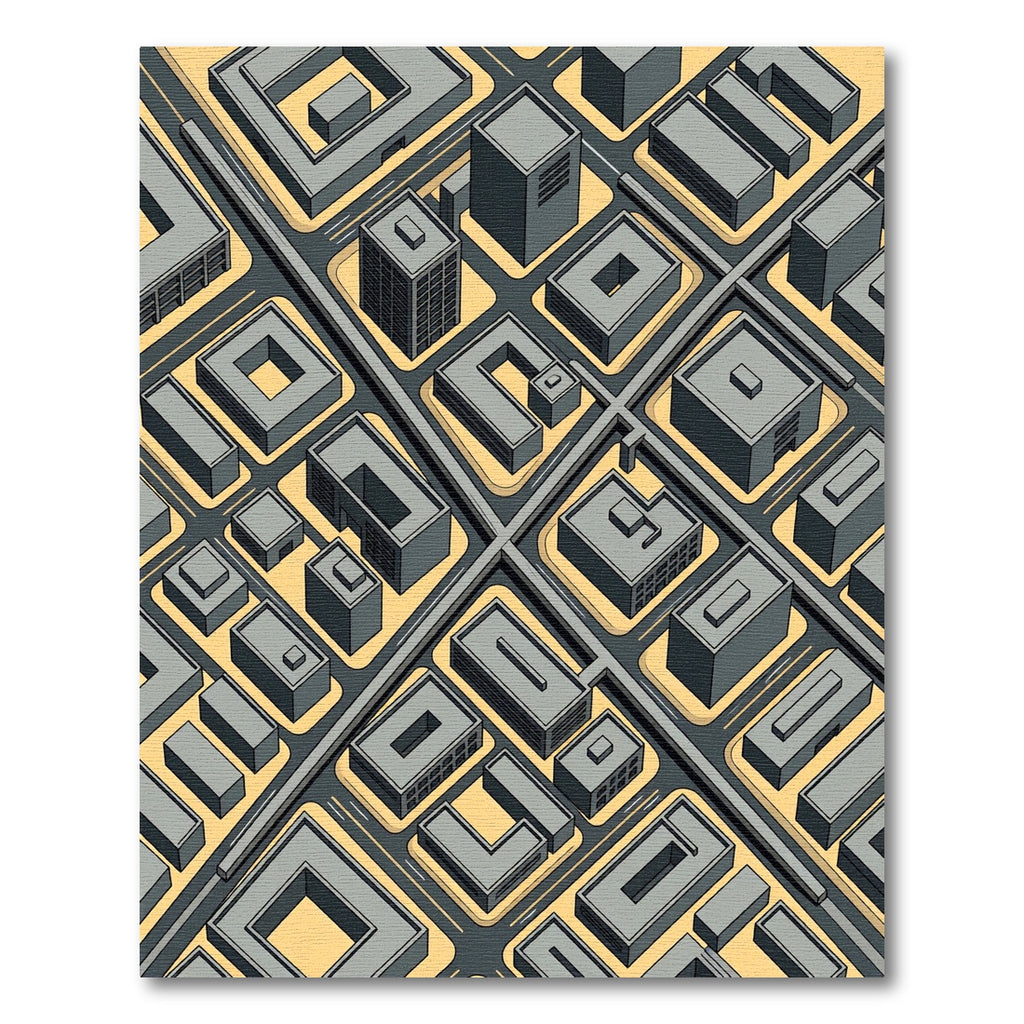 Isometric Gray Architecture Urban Grid Rug