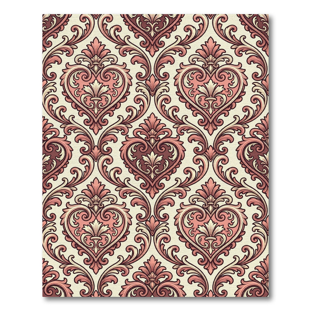 Elegant Blush Heart Damask Scroll Rug