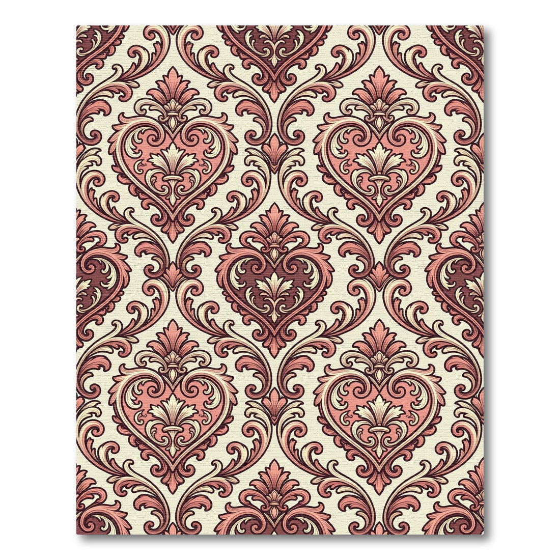 Elegant Blush Heart Damask Scroll Rug