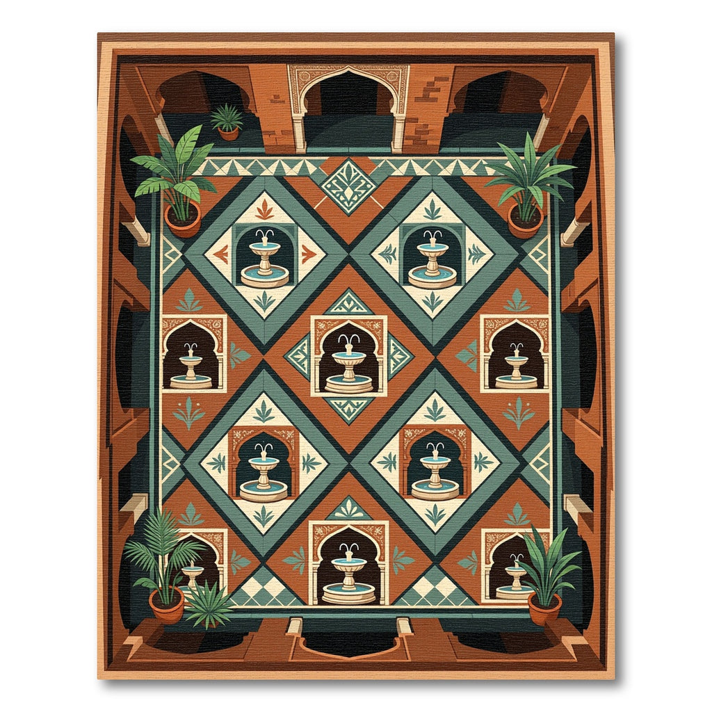 Terra Cotta Teal Diamond Fountain Mosaic Rug