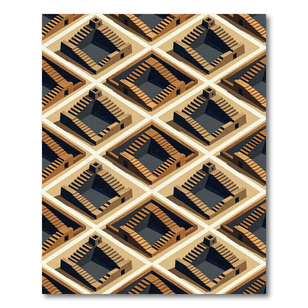 Isometric Terracotta Stair Geometric Illusion Rug