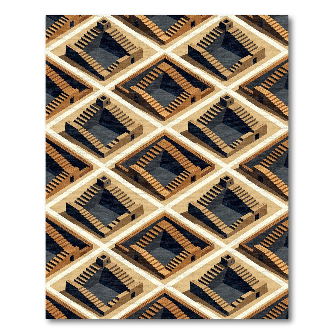 Isometric Terracotta Stair Geometric Illusion Rug