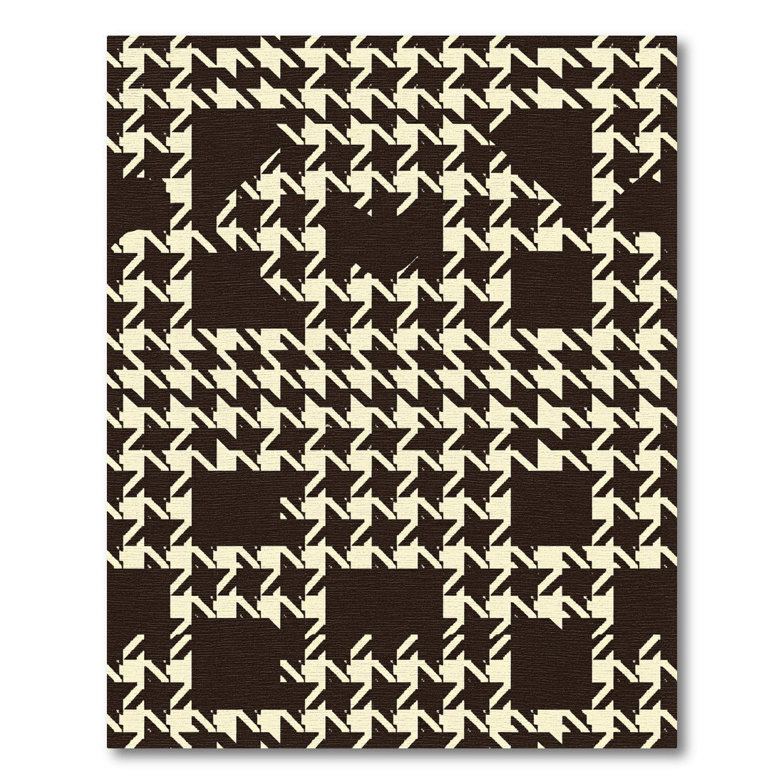 Dark Cream Houndstooth Plaid Squares Rug