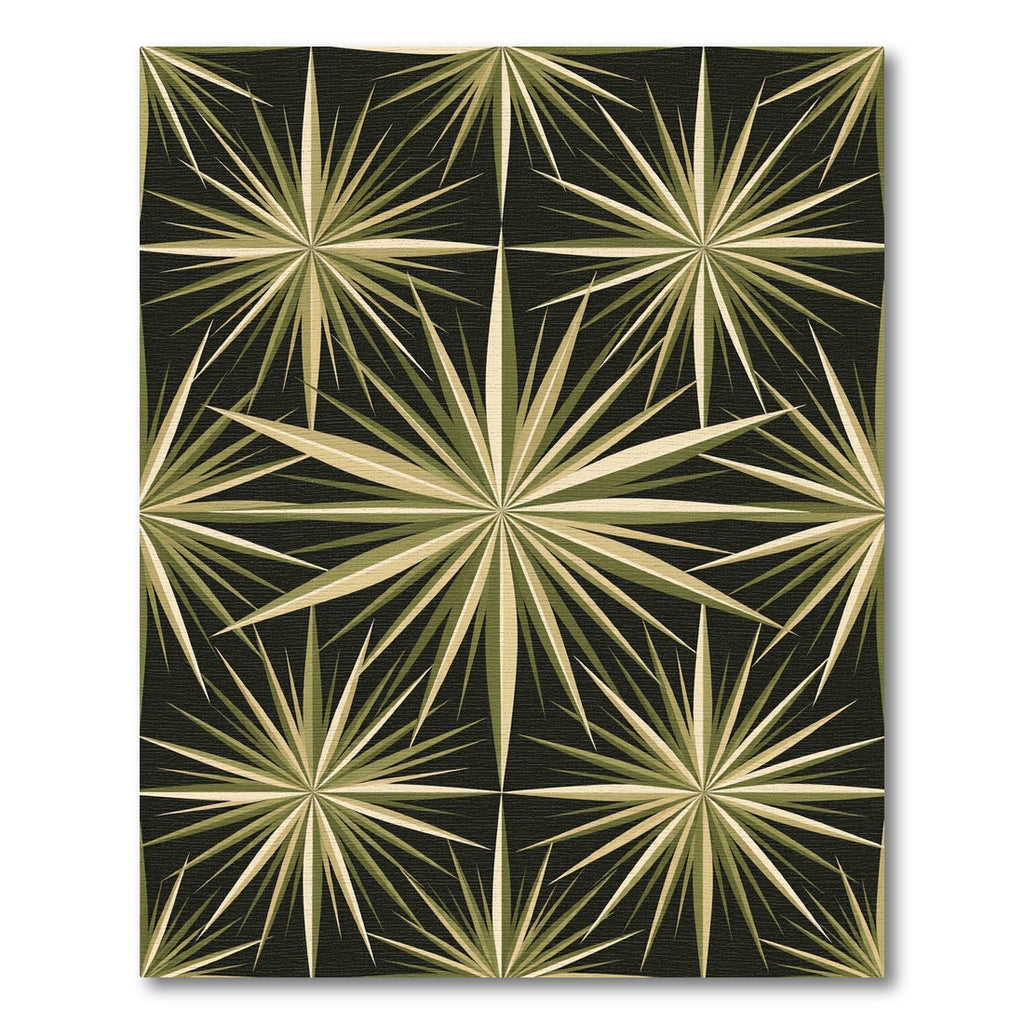Olive Green Geometric Starburst Art Rug