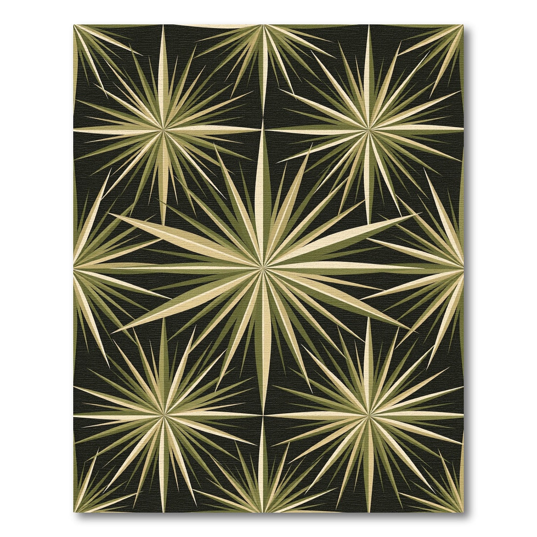 Olive Green Geometric Starburst Art Rug