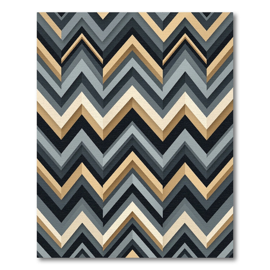 Sophisticated Golden Charcoal Geometric Chevron Rug