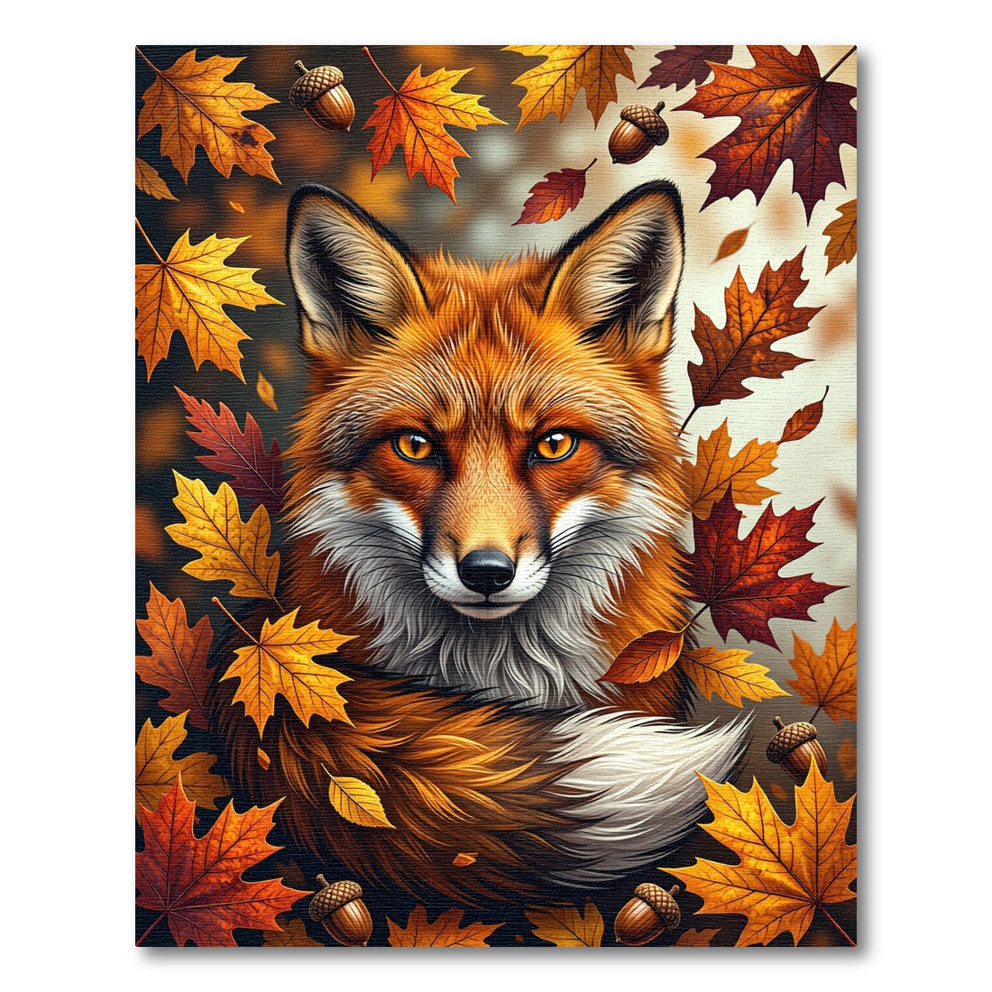 Golden Autumn Fox and Maple Leaves Rug