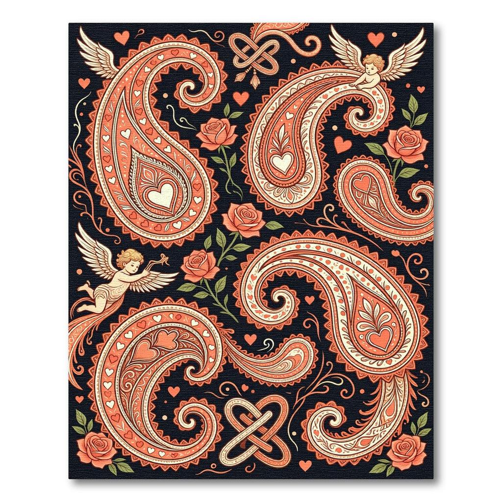 Peach Paisley Cherub Rose Garland Rug