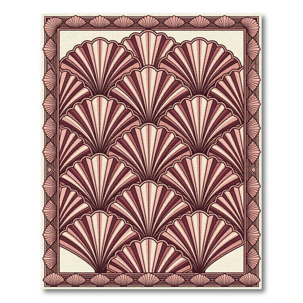 Art Deco Fans Rosy Cream Border Rug