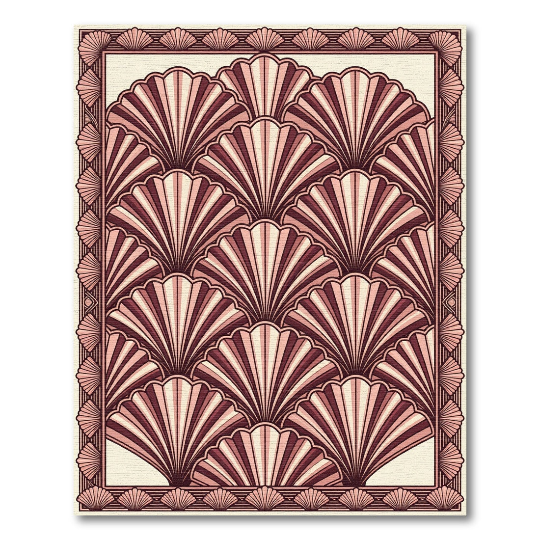 Art Deco Fans Rosy Cream Border Rug