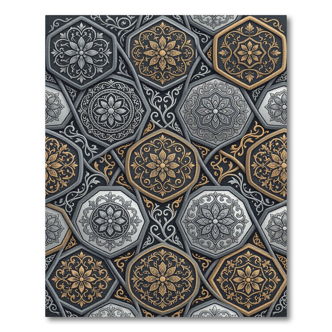 Elaborate Hexagonal Floral Medallion Rug