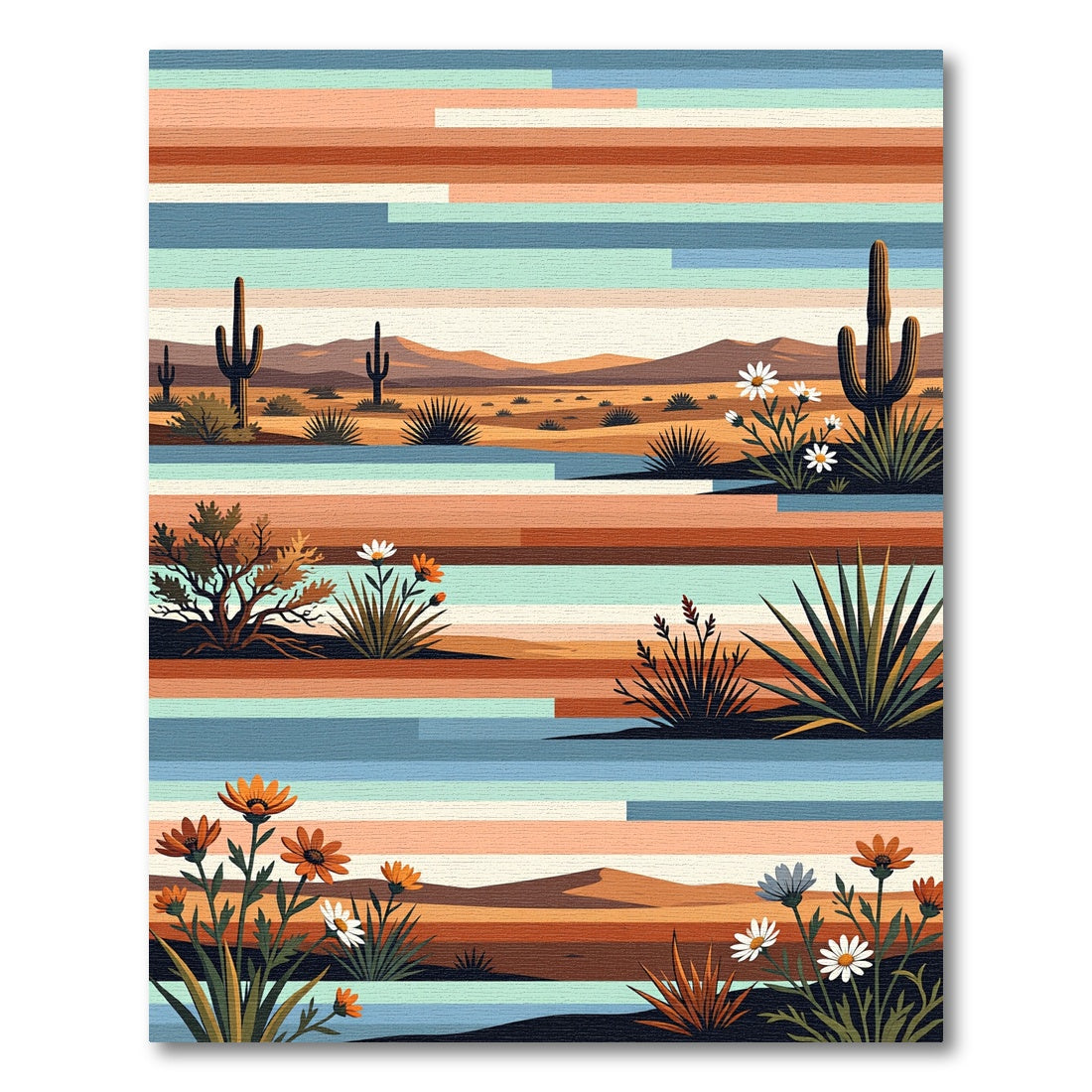 Sunset Desert Cacti and Wildflower Layers Rug