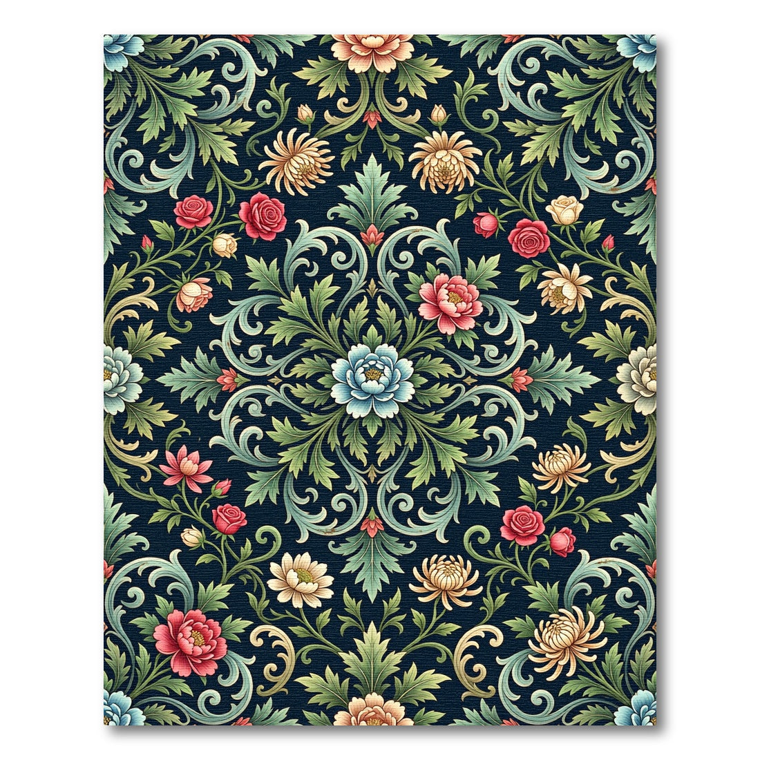Floral Medallion Navy Botanical Garden Rug