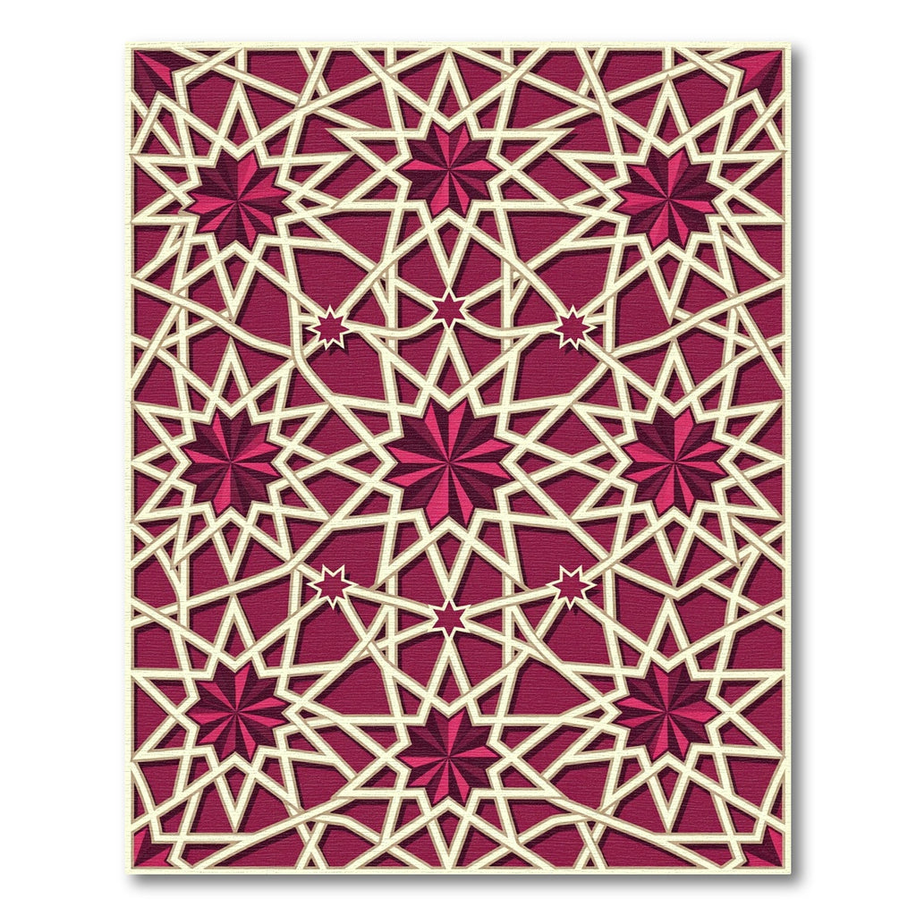 Crimson Geometric Star Interlocking Lattice Rug