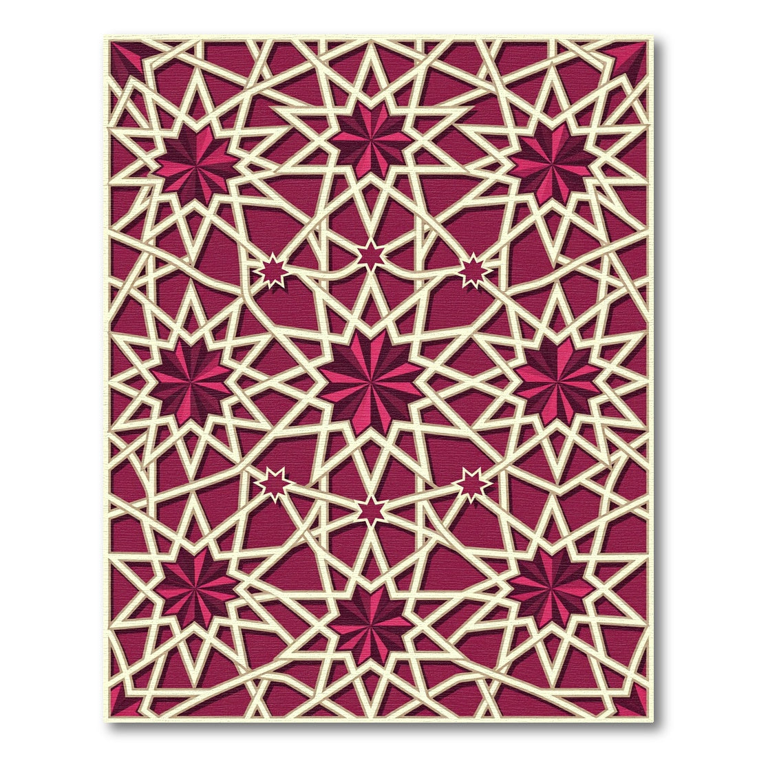 Crimson Geometric Star Interlocking Lattice Rug
