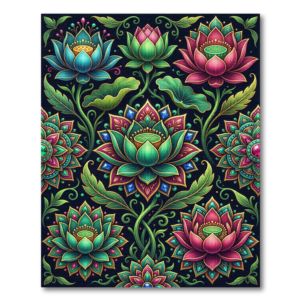 Vibrant Multicolored Lotus Blossom Jewel Medallion Rug