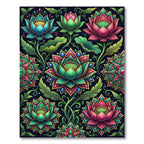 Vibrant Multicolored Lotus Blossom Jewel Medallion Rug