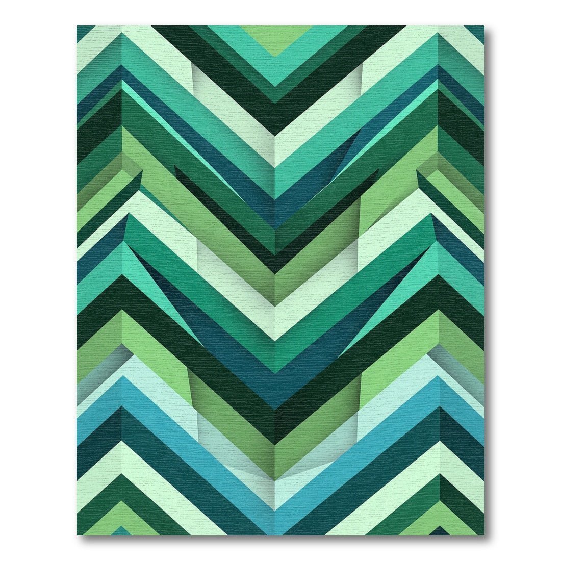 Modern Emerald Geometric Chevron Layered Art Rug