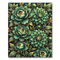 Emerald Green Floral Golden Outline Rug