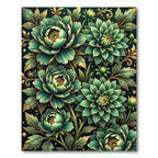 Emerald Green Floral Golden Outline Rug