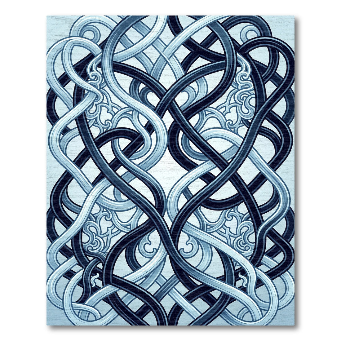 Intertwined Midnight Blue Fluid Wave Art Rug