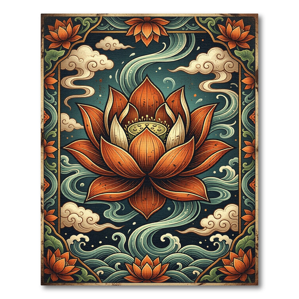 Elegant Burnt Orange Zen Lotus Rug