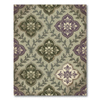 Damask Olive and Plum Quatrefoil Scroll Rug