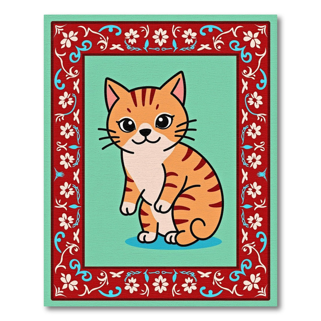 Sweet Ginger Cat Floral Border Rug