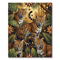 Four Jaguars Amidst Golden Jungle Foliage Rug