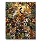 Four Jaguars Amidst Golden Jungle Foliage Rug