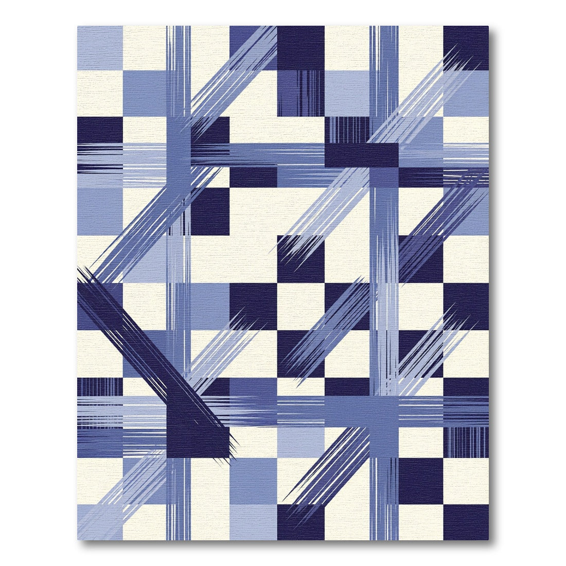Modern Navy Blue Geometric Ink Grid Rug