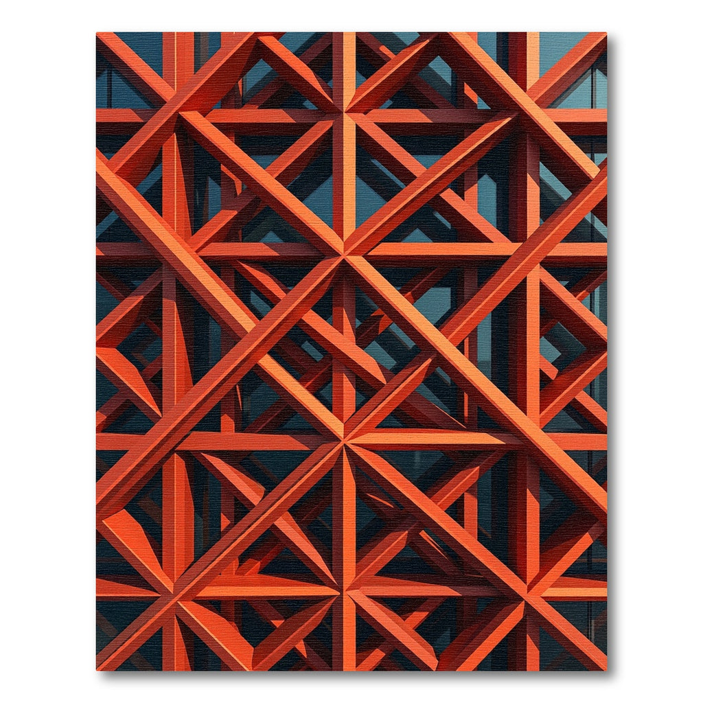 Bold Tangerine Geometric Lattice Grid Rug