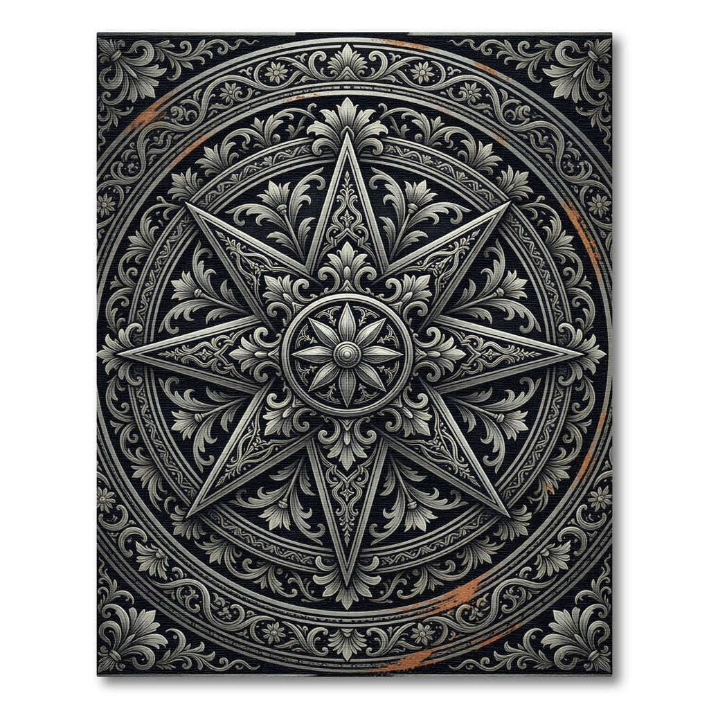 Ornate Silver Star Monochromatic Ornate Medallion Rug