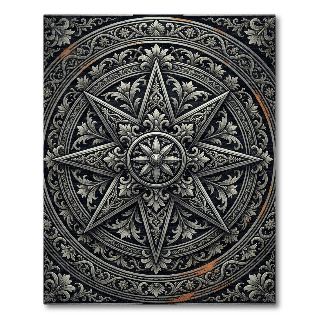 Ornate Silver Star Monochromatic Ornate Medallion Rug