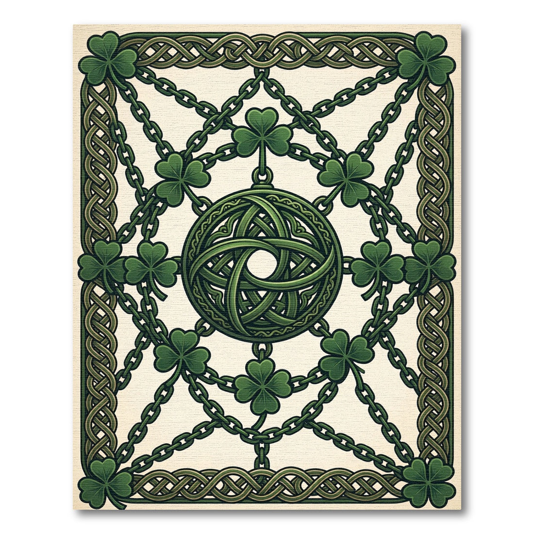 Intricate Celtic Knotwork Emerald Clover Emblem Rug