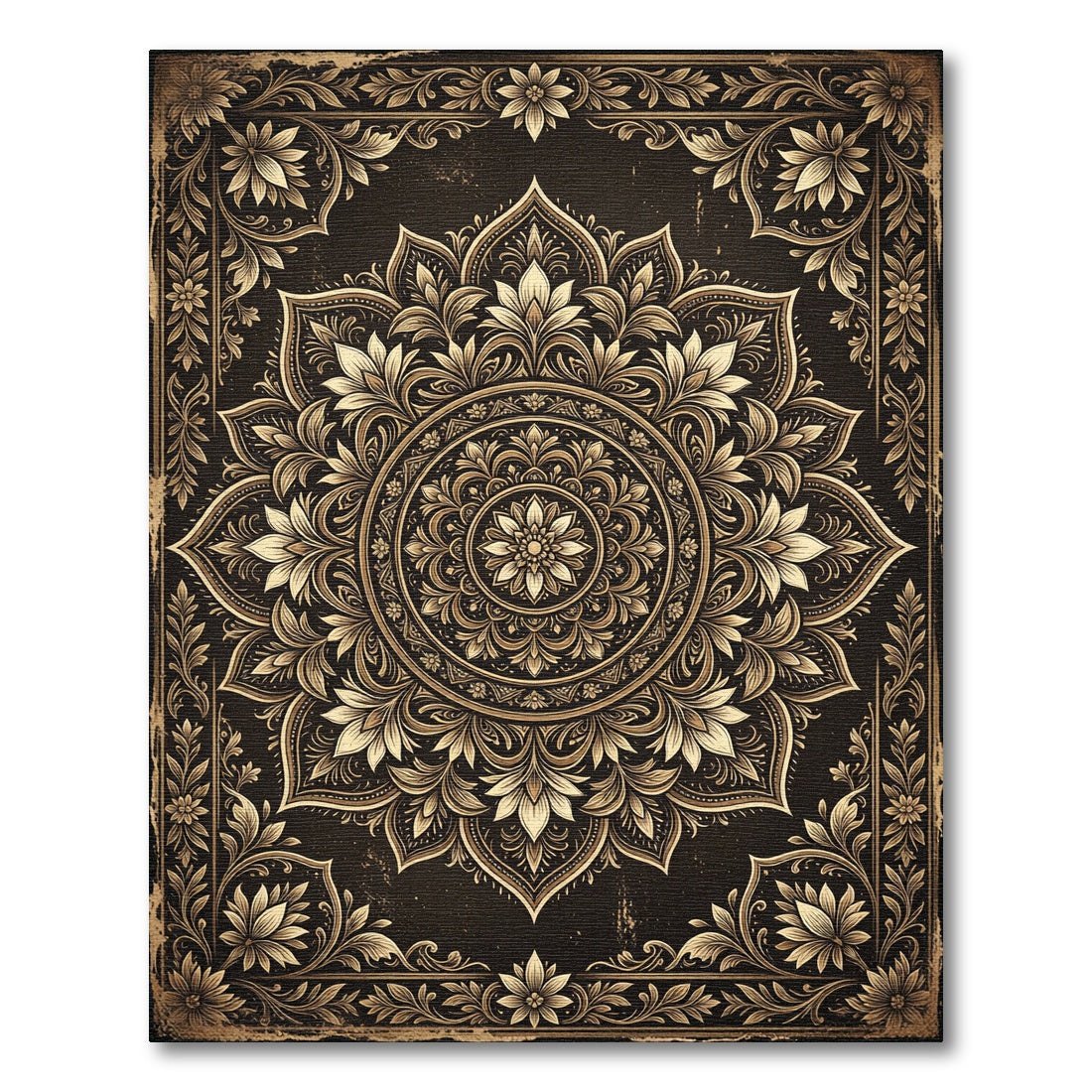 Ornate Gold Floral Mandala Medallion Rug