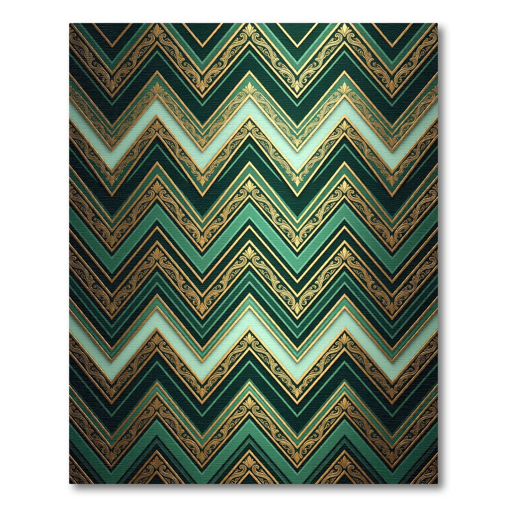 Emerald Teal Gold Chevron Accents Rug
