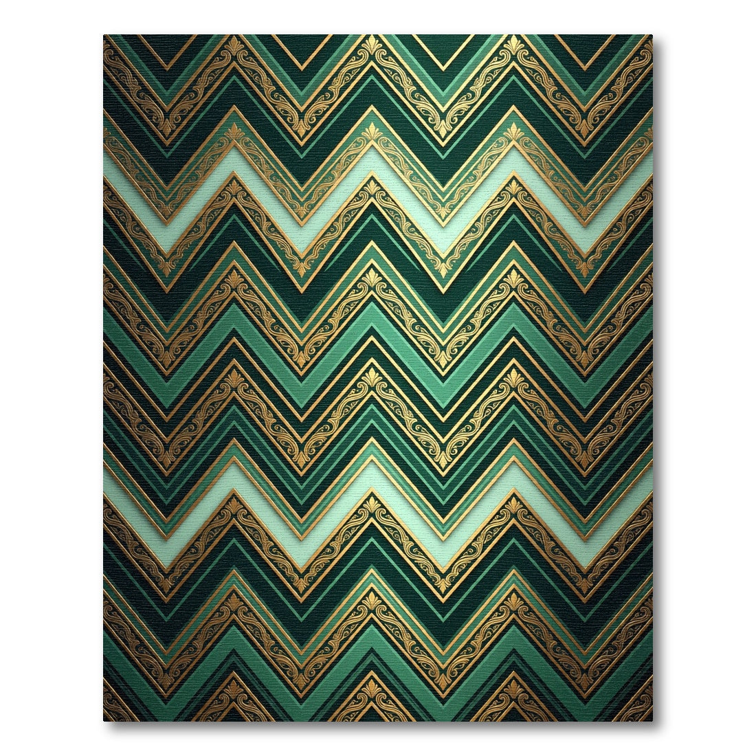 Emerald Teal Gold Chevron Accents Rug