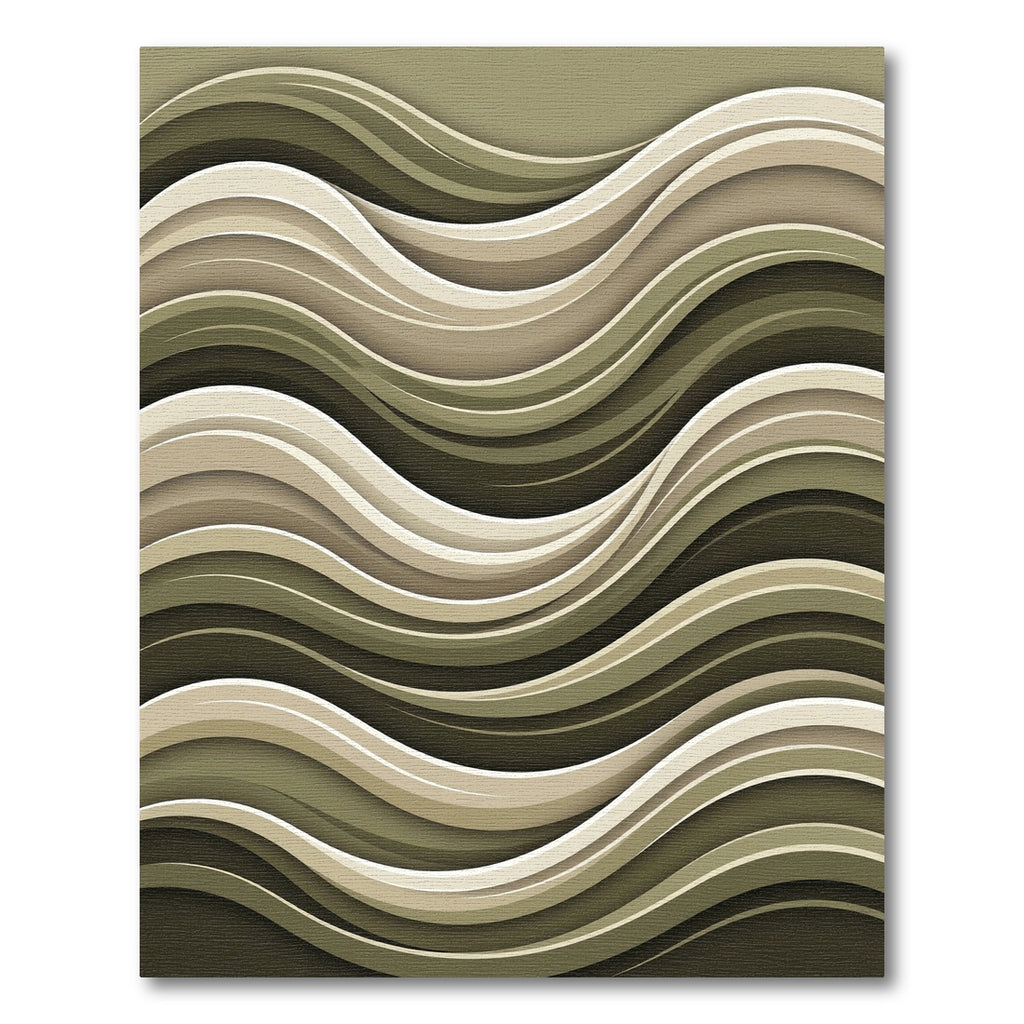 Modern Olive Green Abstract Flowing Waves Rug