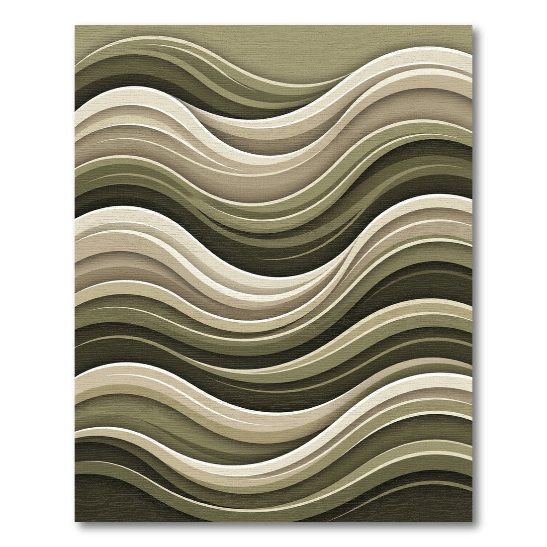 Modern Olive Green Abstract Flowing Waves Rug