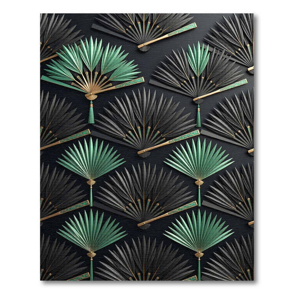 Elegant Black and Mint Fan Art Rug